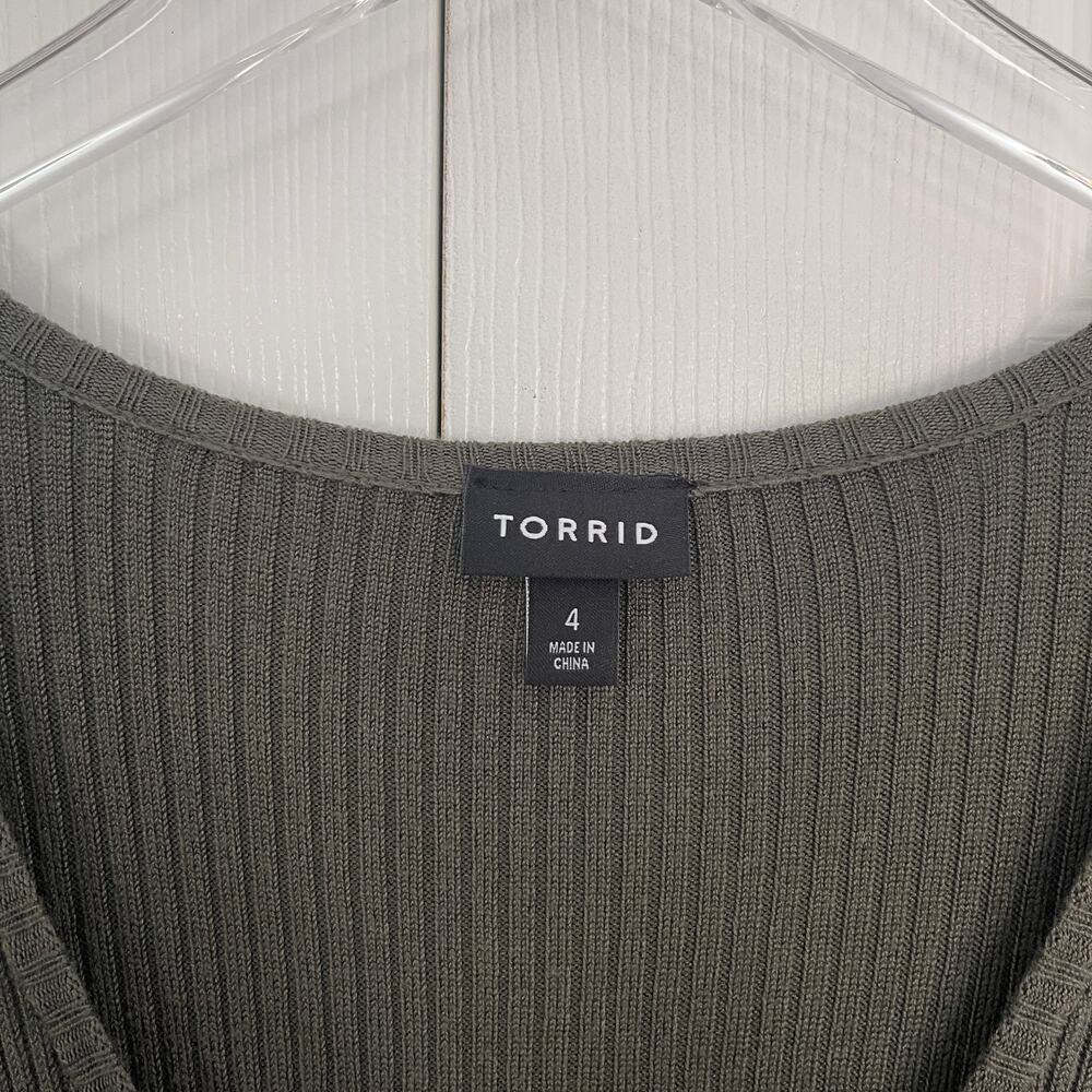 Torrid Olive Ribbed Bodycon Sweater Dress Button Front Midi Plus Size - Picture 4 of 8